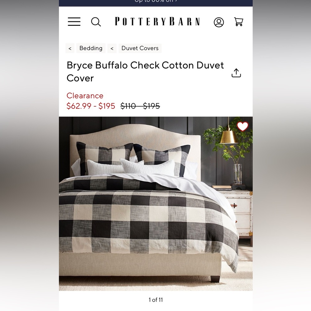 Pottery Barn-King Bryce Buffalo Check Cotton Duvet Cover with 2 euro shams